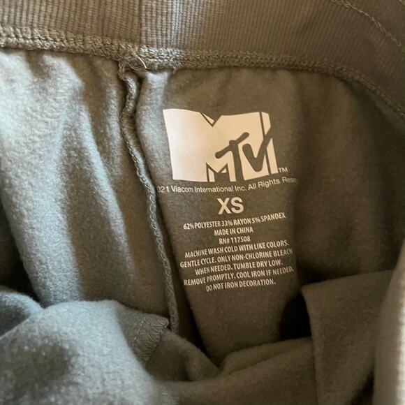 MTV Music Television Sweatpants Jogger Green Stretch Logo Drawstring Sz XS - Picture 6 of 6
